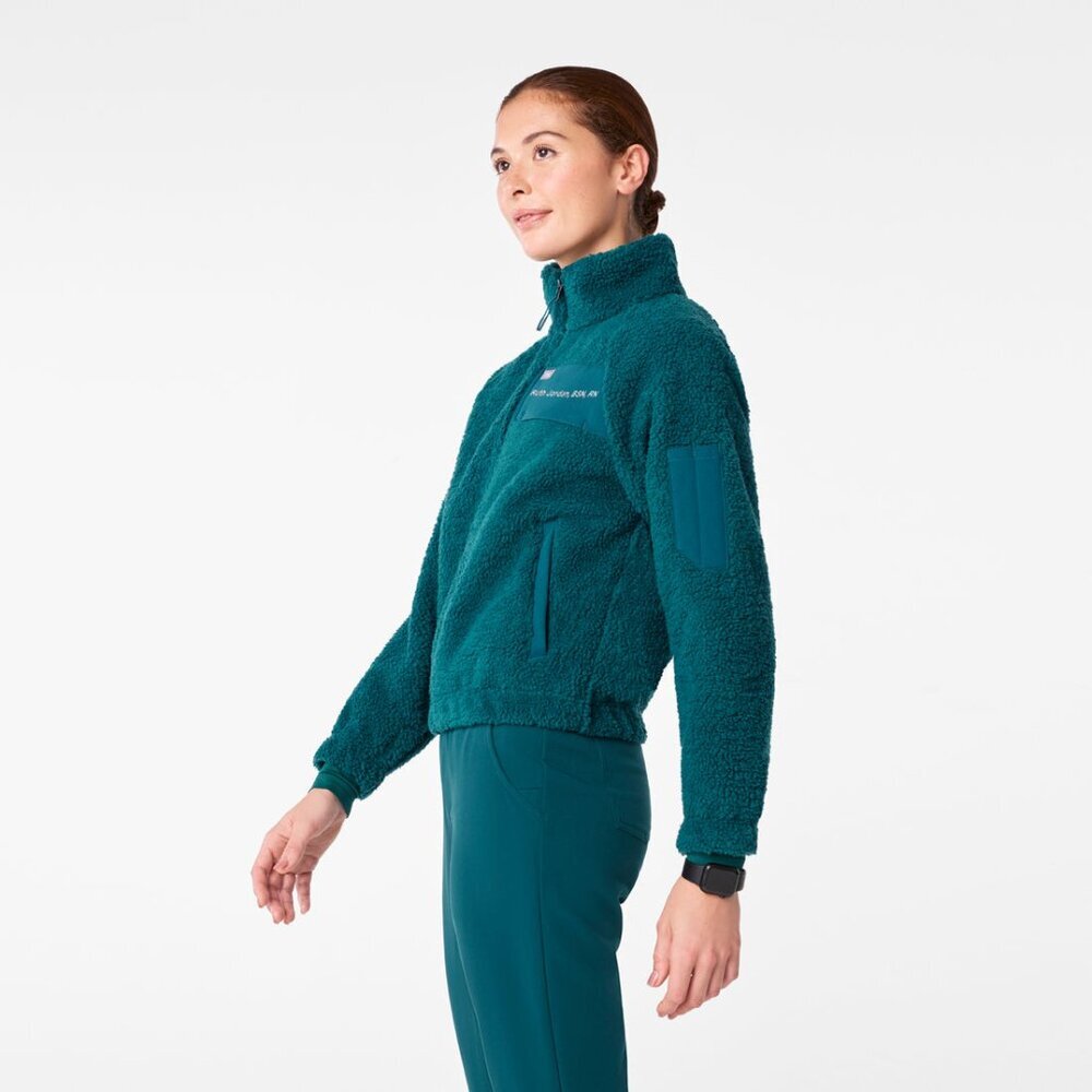 New Figs Womens sz Medium On-Shift High Pile Fleece Bomber Jacket blue - Picture 2 of 5